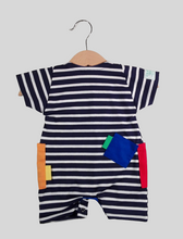 Load image into Gallery viewer, Short onesie in cotton with colored patches Dark Blue