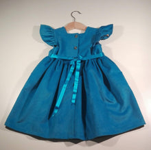 Load image into Gallery viewer, Dress with curled sleeve in corduroy, turquoise
