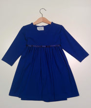 Load image into Gallery viewer, Long-sleeved Blue Dress with silk ribbon
