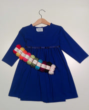 Load image into Gallery viewer, Long-sleeved Blue Dress with silk ribbon
