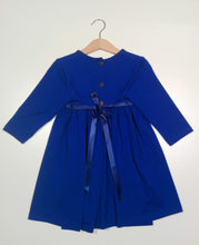 Load image into Gallery viewer, Long-sleeved Blue Dress with silk ribbon
