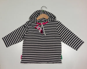 Long-sleeved striped sweater with hood