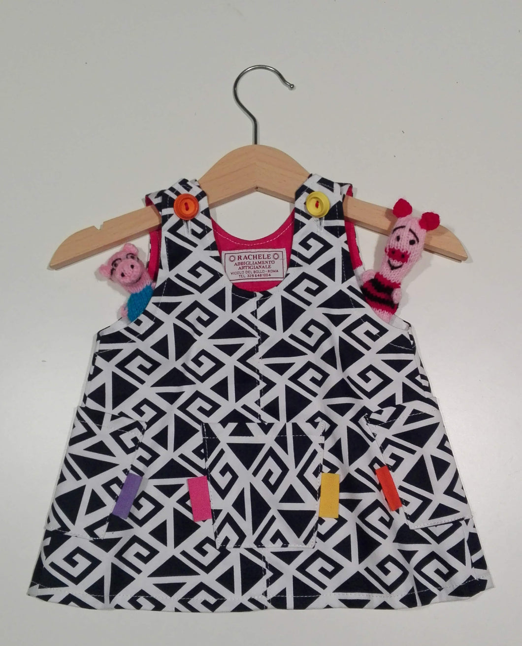 Trapeze Dress Black&White with colored spots