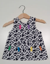 Load image into Gallery viewer, Trapeze Dress Black&amp;White with colored spots
