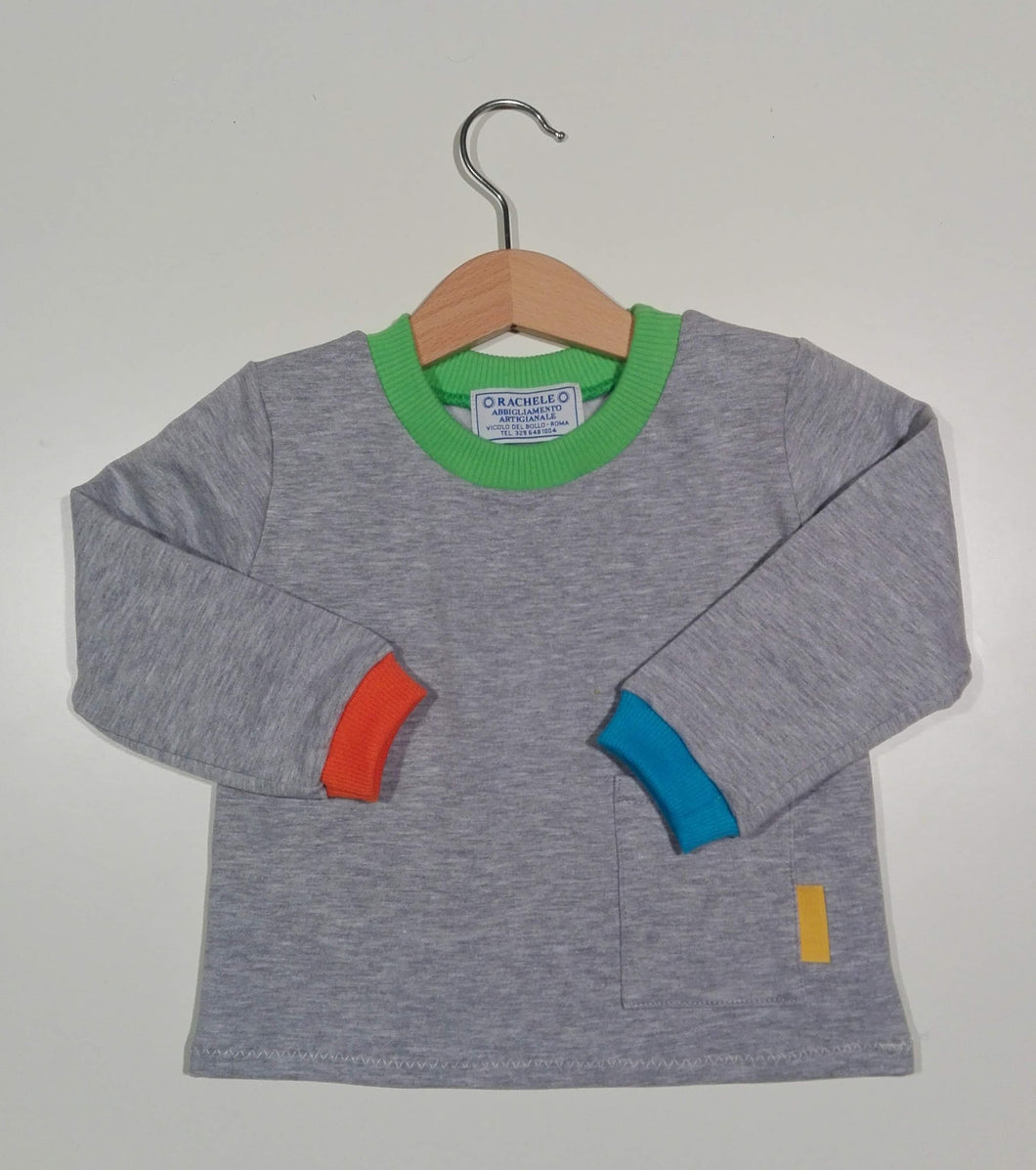 Long-sleeved sweater in mixed cotton with colorful cuffs