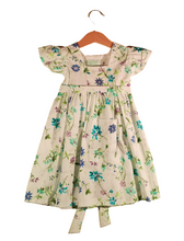 Load image into Gallery viewer, Dress with curled sleeves White with beautiful Blue flowers
