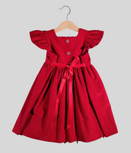 Load image into Gallery viewer, Dress with curled sleeves in Corduroy Red
