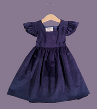 Load image into Gallery viewer, Dress with curled sleeves in Corduroy Blue
