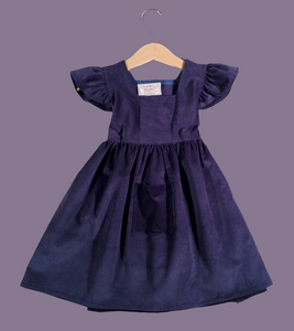 Dress with curled sleeves in Corduroy Blue