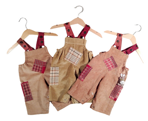 Dungaree in Corduroy Beige patchwork details