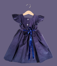 Load image into Gallery viewer, Dress with curled sleeves in Corduroy Blue

