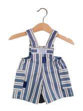 Load image into Gallery viewer, Short dungaree in cotton Striped Blue
