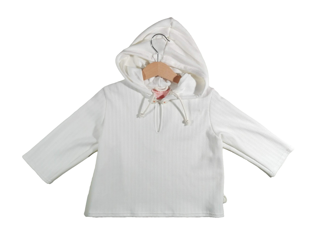 Long-sleeved sweater 100% cotton White with hood