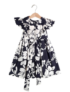 Dress with curled sleeve and wide belt in Black/White "Kayla"