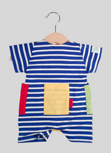 Load image into Gallery viewer, Short onesie in cotton with colored patches Cobalt Blue
