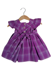 Load image into Gallery viewer, Dress with curled sleeves in 100% cotton. Violet
