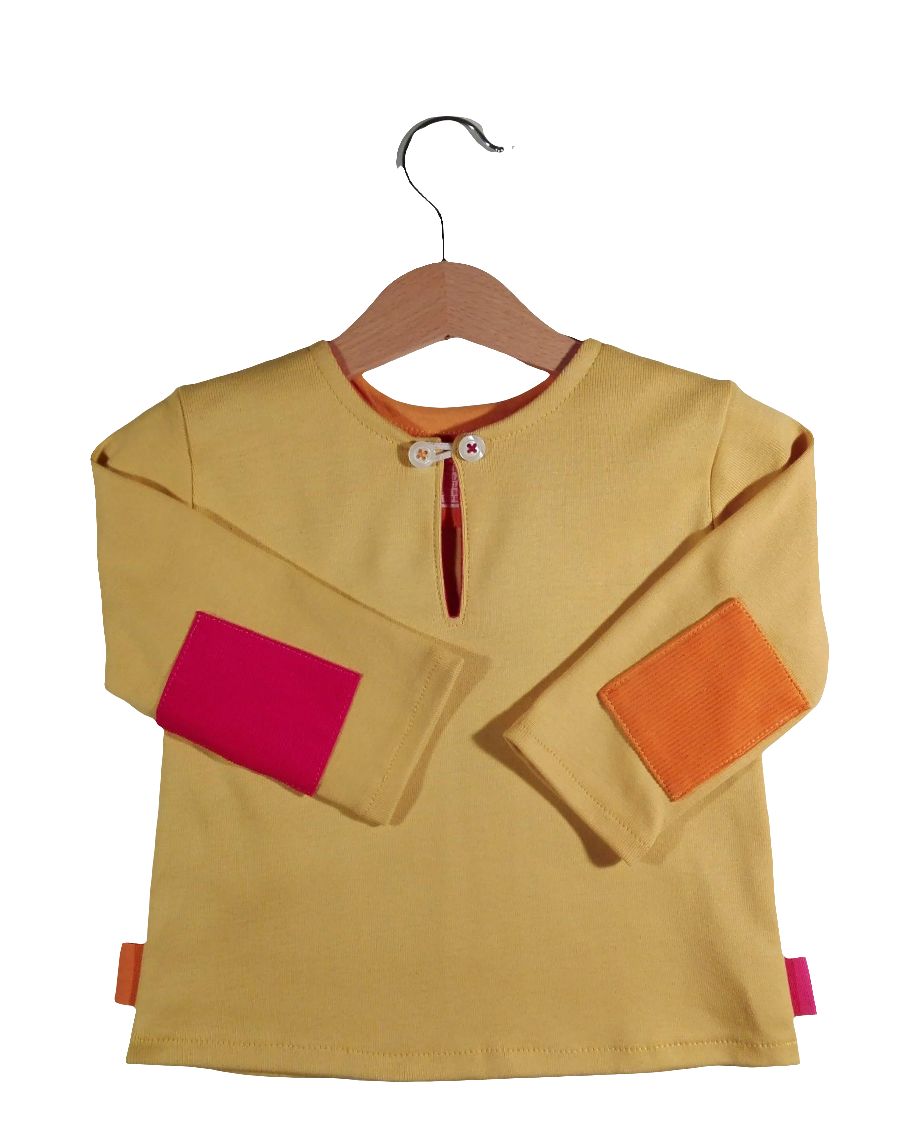 Long-sleeved sweater 100% cotton Yellow with patches
