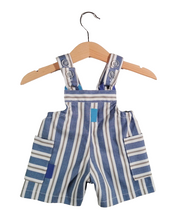Load image into Gallery viewer, Short dungaree in cotton Striped Blue
