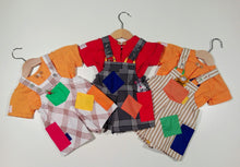 Load image into Gallery viewer, Short dungaree in cotton/linen with colored patches
