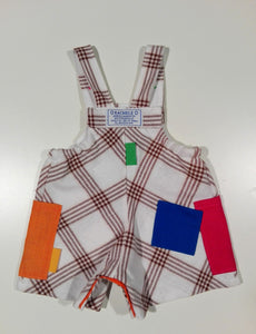 Short dungaree in cotton/linen with colored patches