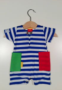 Short onesie in cotton with colored patches