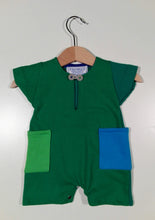 Load image into Gallery viewer, Short onesie in cotton with colored patches
