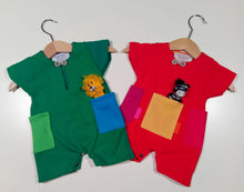 Load image into Gallery viewer, Short onesie in cotton with colored patches
